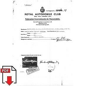 1958 Austin-Healey Sprite Sebring FIA homologation form PDF download (RAC)